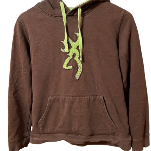 Browning Green and Brown Hunting Sweatshirt Hoodie with Striking Logo Size Large - Picture 1 of 8